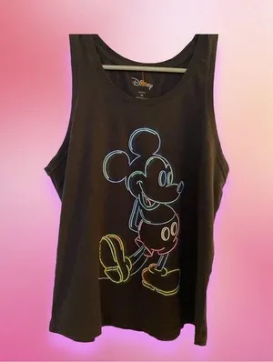 Disney Black Tank with Neon Rainbow Mickey Mouse thumbnail 2