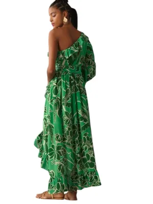 FARM Rio Tropical Green One-Shoulder Ruffle Midi Dress Size XS thumbnail 2
