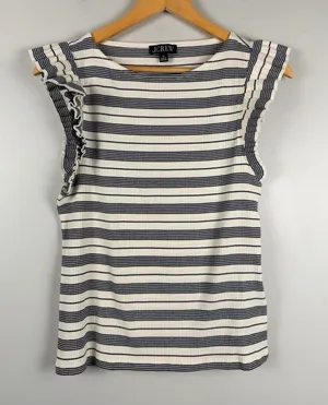 J. Crew Ruffle Sleeve Stripe Ribbed top size medium thumbnail 1