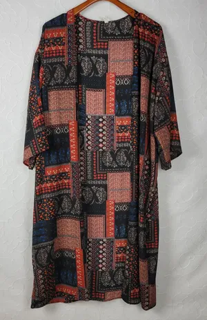 PinkBlush Womens‎ Kimono Cover Up Size L Black Brown Bandana Paisley Print Open thumbnail 1
