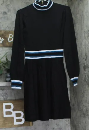 Vince Camuto Womens Knit Sweater Mock-Neck Fit & Flare Dress VC1M2437 Black S thumbnail 1