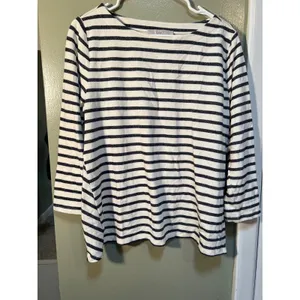 Loft Women's Size Large Boatneck T-Shirt White Navy Stripes Terry Cloth Boatneck thumbnail 3