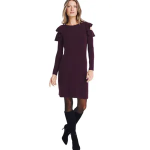 White House black Market red long sleeve ruffle cold shoulder dress size medium thumbnail 2