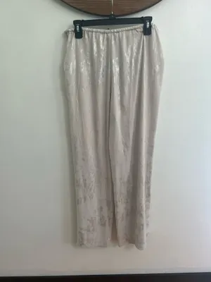 Zara White/Silver Metallic Wide-Leg High-Rise Pants. thumbnail 3
