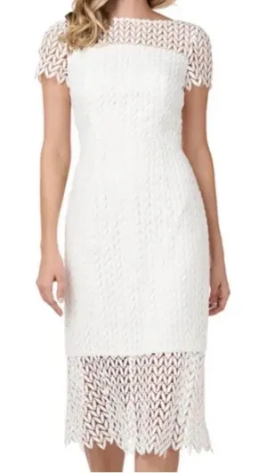 Kay Unger Tatum White Lace Illusion Sheath Midi Dress Size 4 NWT thumbnail 1