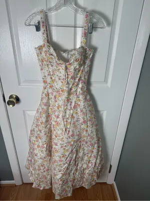 House of CB Rosalee Ivory Meadow Print Cotton Bustier Sundress XS thumbnail 2