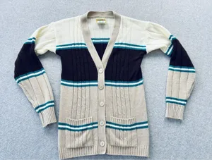 Vintage 70s Kmart Women's Small Stripe Cardigan Retro Sweater Funky Academia thumbnail 1