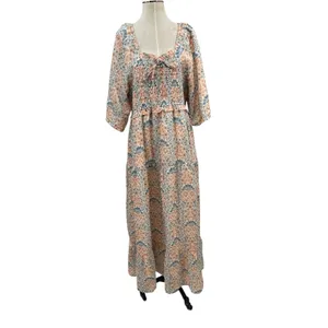 Ivy City Co. Nora Maxi Dress Floral Print Smocked Orange Blue‎ Plus Size 1X thumbnail 3