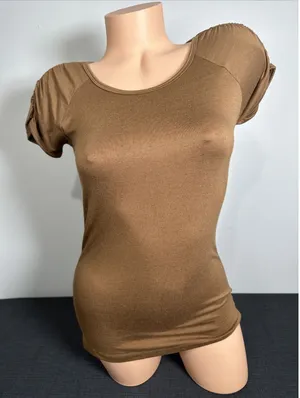 Tweeds Womens‎ Top Small T-Shirt Brown Stretch Short Sleeve NWT Ruched Basic Y2K thumbnail 1