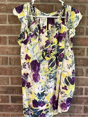 TORRID Georgette Chain Cold Shoulder Blouse Flutter Sleeve - Yellow & Purple thumbnail 1