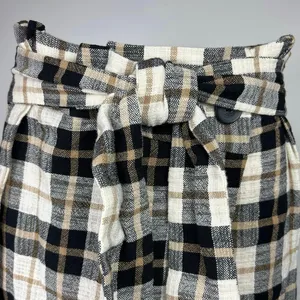 NEW Zara Black White Plaid Paperbag Tie Belt Preppy Checkered Wrap Mini Skirt XS thumbnail 4