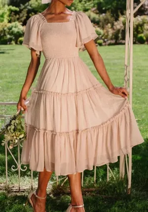 Ivy City Co. Ellie Dress Champagne Peach Gold Pink Chiffon NEW NWT 1X thumbnail 1