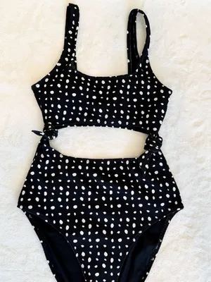 NWT Aerie Black and White Polka Dot Cut Out One Piece - Size: Medium thumbnail 2