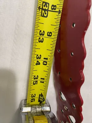 Vintage Red Heart Cutout Leather Belt Scalloped Edge Silver Tone Buckle 36" thumbnail 5