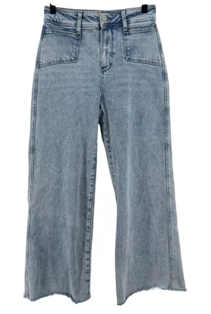 Paige Anessa High Rise‎ Wide Leg Jeans Light Blue Wash Women 26 Raw Hem Denim thumbnail 1