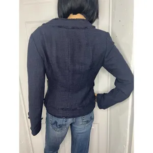 Ann Taylor Quiet Luxury Navy Tweed Fringe Jacket Blazer Size 4 thumbnail 4