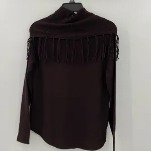 Style‎ & Co Women's Fringe Cowl-Neck Sweater Small, Dark Chocolate NWT (A88) thumbnail 3