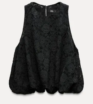 Zara Zara LACE BALLOON‎ TOP - Black thumbnail 1