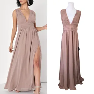 Lulu's Heavenly Hues Taupe Blush‎ Gown Maxi Long Dress MEDIUM NWT Formal thumbnail 2