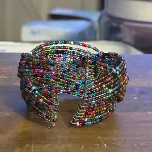 Vintage multicolor seed bead braided cuff bracelet Multiple thumbnail 3