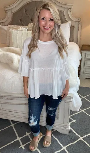 Altar'd State white Bella Ruffle Top. Size Medium thumbnail 1