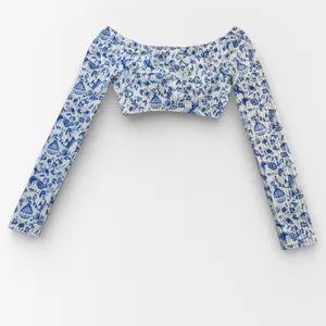NWT Savage X Fenty Blue White Floral Velvet Off Shoulder Crop Top XS thumbnail 3