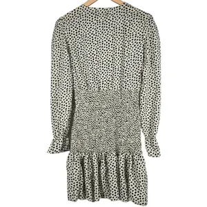 PrettyLittleThing Black Dalmatian Print Smocked Waist Tie Front Mini‎ Dress 6 thumbnail 2