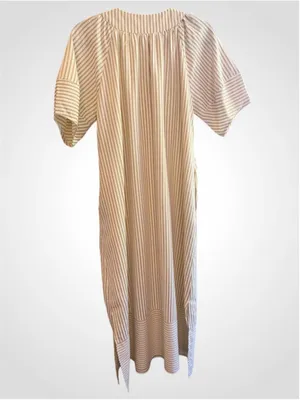 Entro Stipe Lantern Sleeve Midi Dress in Sand Size S thumbnail 3