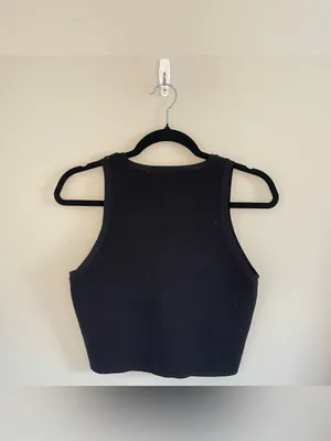 Zara Round Neck Cropped Tank Top, Black, Size L, NWT thumbnail 2