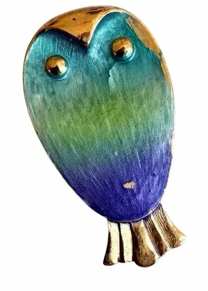 Vintage Colorful Owl Brooch thumbnail 1