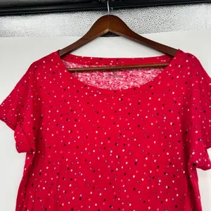Talbots red ROLL CUFF SCOOP NECK T-shirt MINI STARS linen blend size medium thumbnail 6