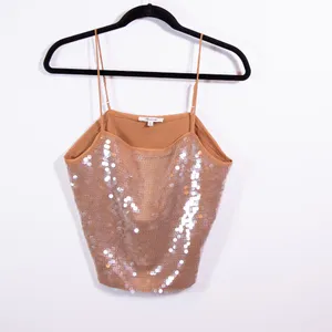 Madewell Sequin Sparkle Embellished Square Neck Cami Tank Top Fallen Timber M thumbnail 1