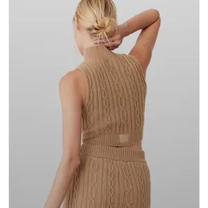 Alo Yoga Cable Knit Winter Bliss Mock Neck Tank Toasted Almond M thumbnail 2