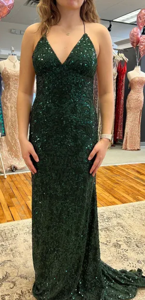 Emerald Green Sparkle Prom Dress Size 6 thumbnail 1