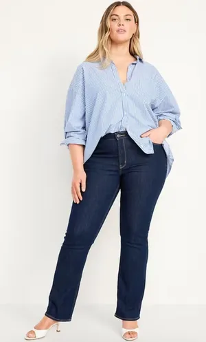 Old Navy Mid-Rise Wow Boot-cut Dark Wash Jeans Denim Casual NWT Size 14 Short‎ thumbnail 1