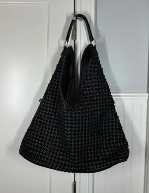 Urban Expressions Hobo Bag Large Black Woven Faux Leather Tote Purse thumbnail 1
