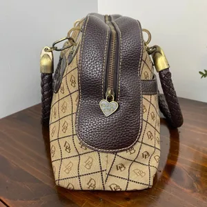 Dooney And Bourke Vintage Leather Brown Leather Signature Canvas Satchel Handbag thumbnail 3