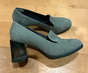 Camper Suede Block clear Heel pumps shoes greenish sz 39 8.5-9 thumbnail 1