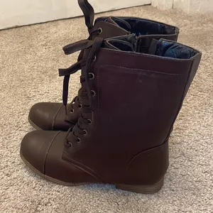 Rasolli brown lace up combat style boot 1.5 inch heel thumbnail 11