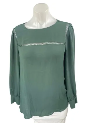 Ann Taylor Loft Women's Green Long Sleeve Cutout Relaxed Fit Blouse Top Size M thumbnail 1