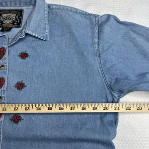 No Barriers Womens Vintage Size Medium Cotton Denim Embroidered Button Down‎ Top thumbnail 6