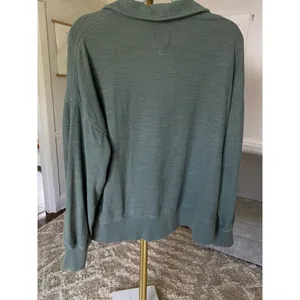 Aerie Oversized Green Polo Pullover Sweatshirt V Neck Collared Preppy Lounge M thumbnail 3