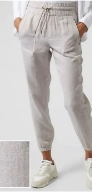 Athleta Cabo Linen Jogger Travel Pants Cream Leopard Size 12 thumbnail 1