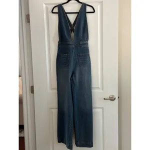 Dollhouse Blue Denim Jumpsuit Wide Leg V-Neck Crisscross Back 9/10 thumbnail 4
