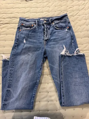 AE77 Classic High-Rise straight leg Distressed Women's Blue Jeans thumbnail 1