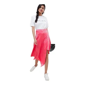 New ASOS Design Women's 6 Small Pink Asymmetrical Hem Midi A Line Skirt Snake‎ thumbnail 10