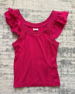 Anthropologie Hot Pink Ruffled Sleeve Ribbed Tank thumbnail 1