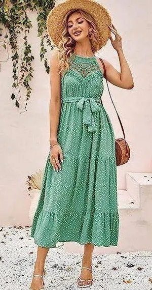 Faroro - Sleeveless Long Boho Halter Maxi Dress thumbnail 1