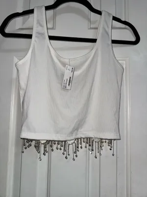 Rhinestone Fringe Top White thumbnail 2
