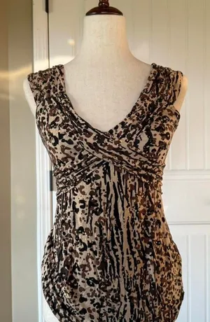 Candies Women's Leopard Print Ruched V Neck Sleeveless Top‎ Size S thumbnail 1